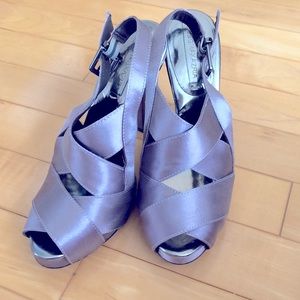 BCBGMAXAZRIA Satin Sandals with Leather Sole.